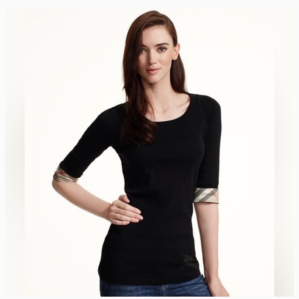 Burberry Brit top with plaid sleeve